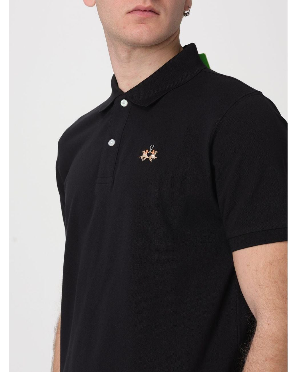 La Martina Black Cotton Polo Shirt With Logo for men