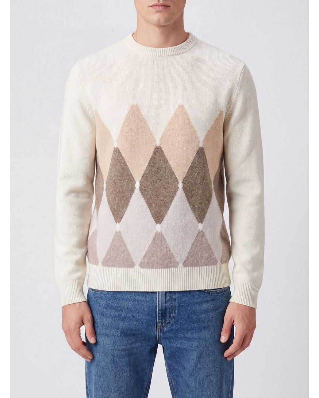 Ballantyne Natural Diamond Pattern Pure Cashmere Crewneck Jumper for men