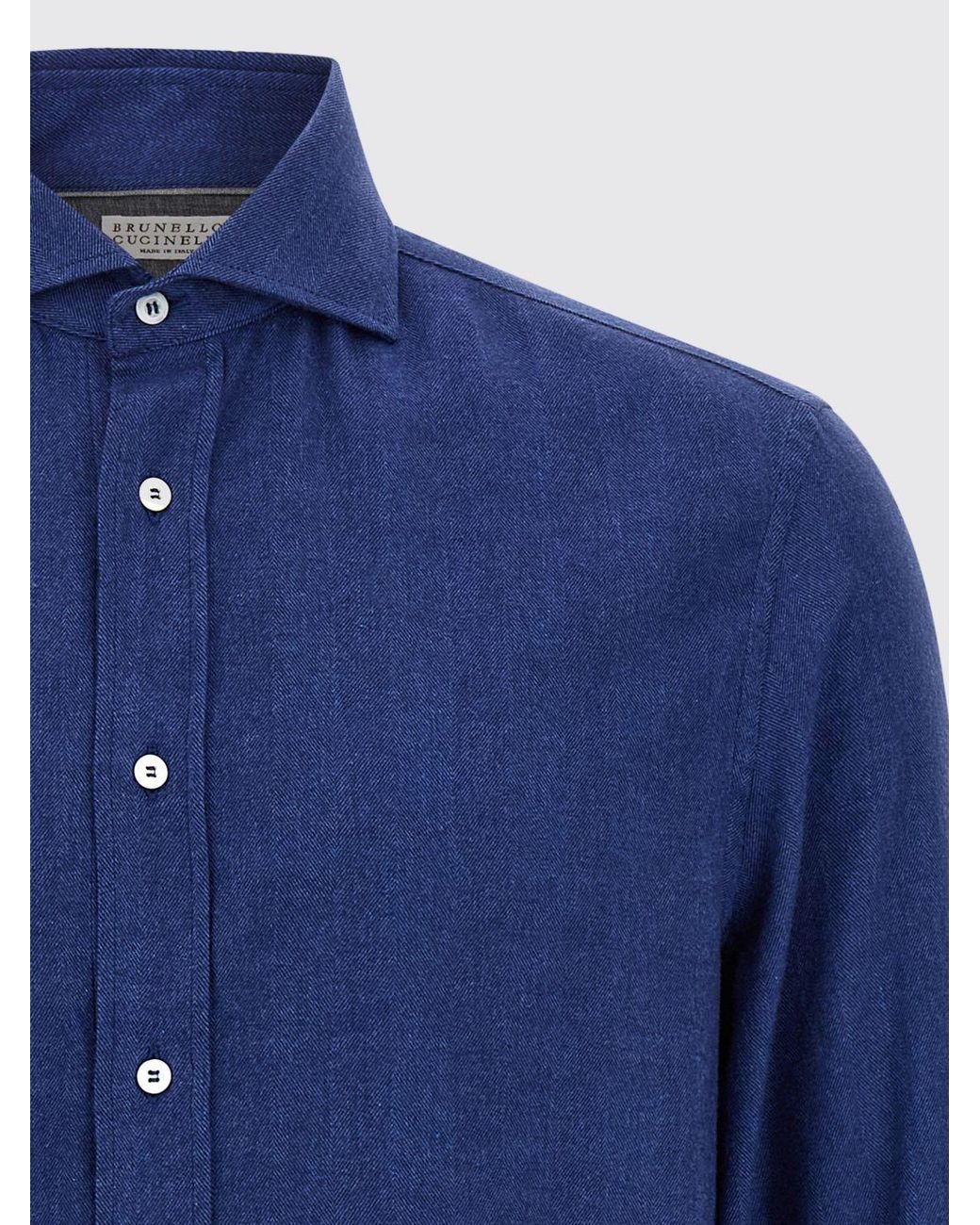 Brunello Cucinelli Blue French Collar Cotton Shirt With Long Sleeves for men
