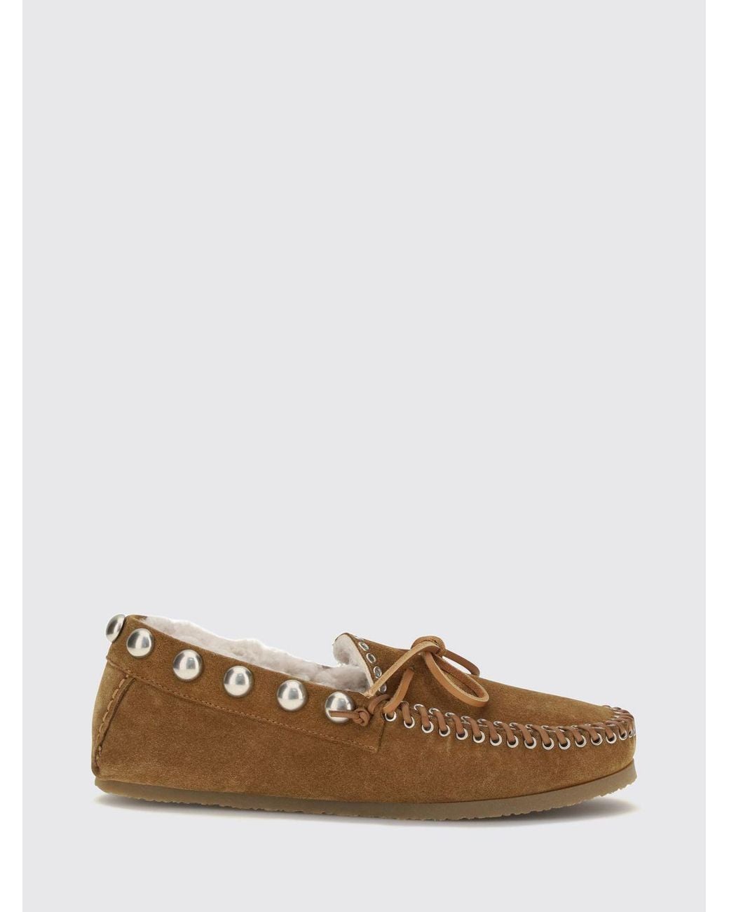 Isabel Marant Brown Fitza Studded Suede Loafers With Shearling Lining