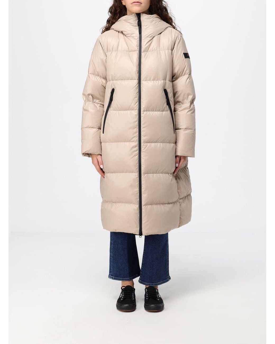 Peuterey Natural Long Quilted Nylon Down Jacket With Hood And Feather Padding