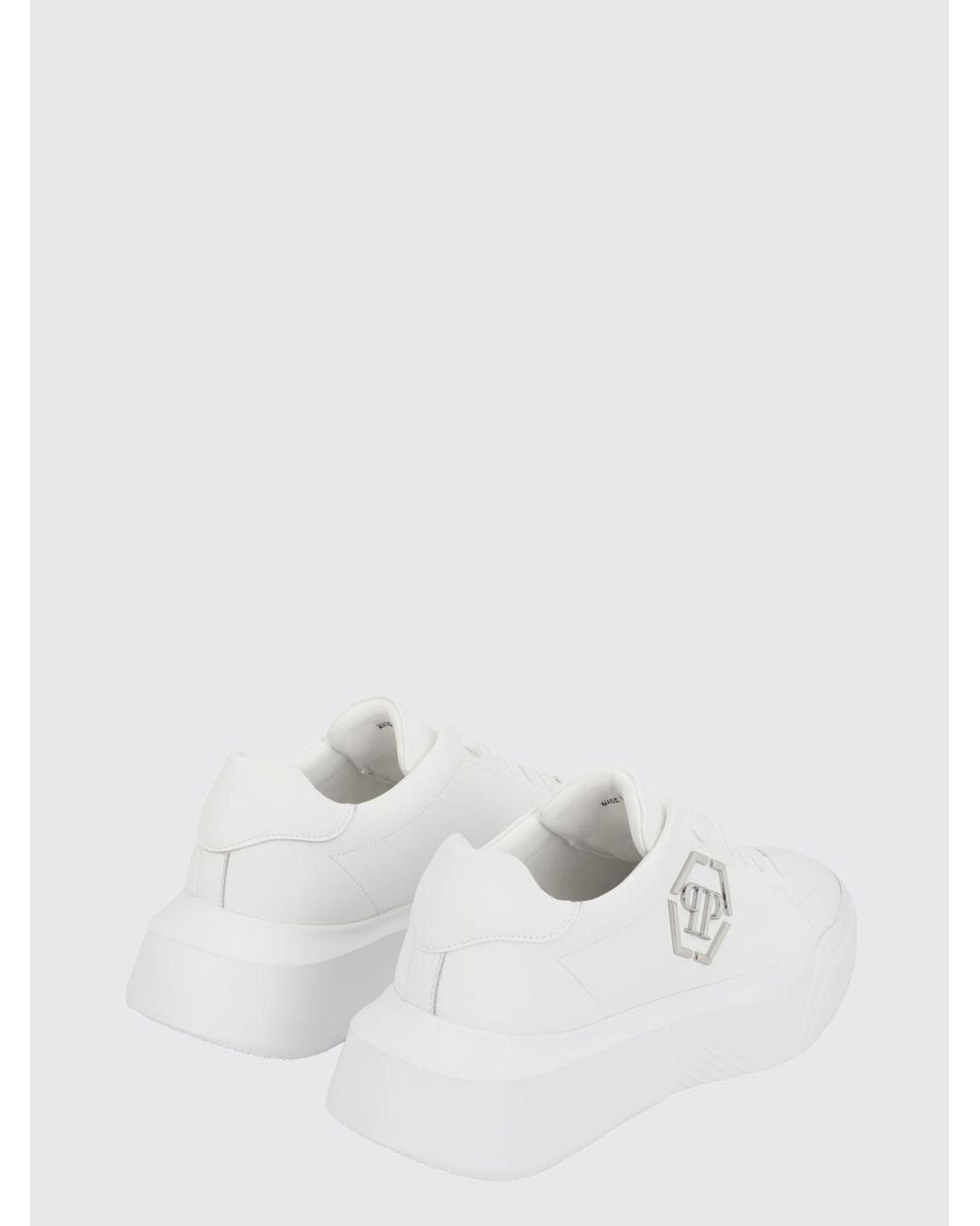Philipp Plein White Low-Top Leather Sneakers With Hexagon Logo And Platform Sole for men