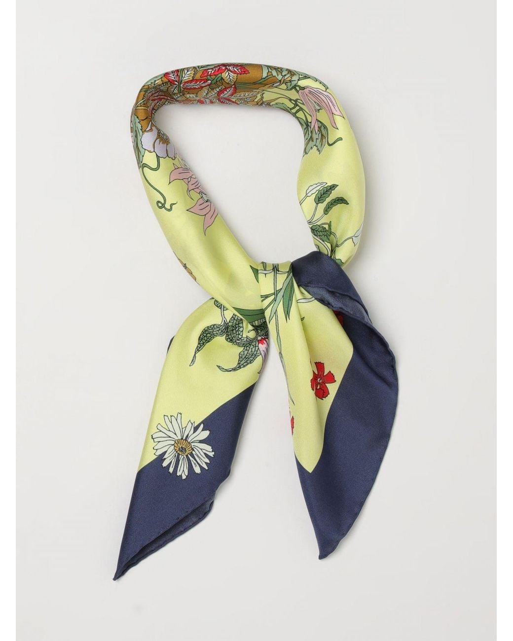Mantero 1902 Yellow Square Silk Twill Foulard With Romantic Floral Print