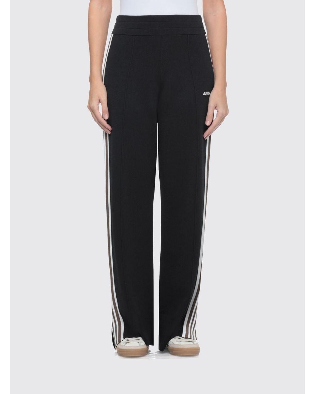Autry Black Wool And Cashmere Knit Jogging Trousers With A High-Rise Drawstring Waist