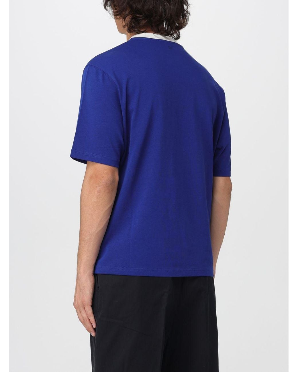 AMI Blue Cotton T-Shirt With Slogan And Embroidered Logo for men