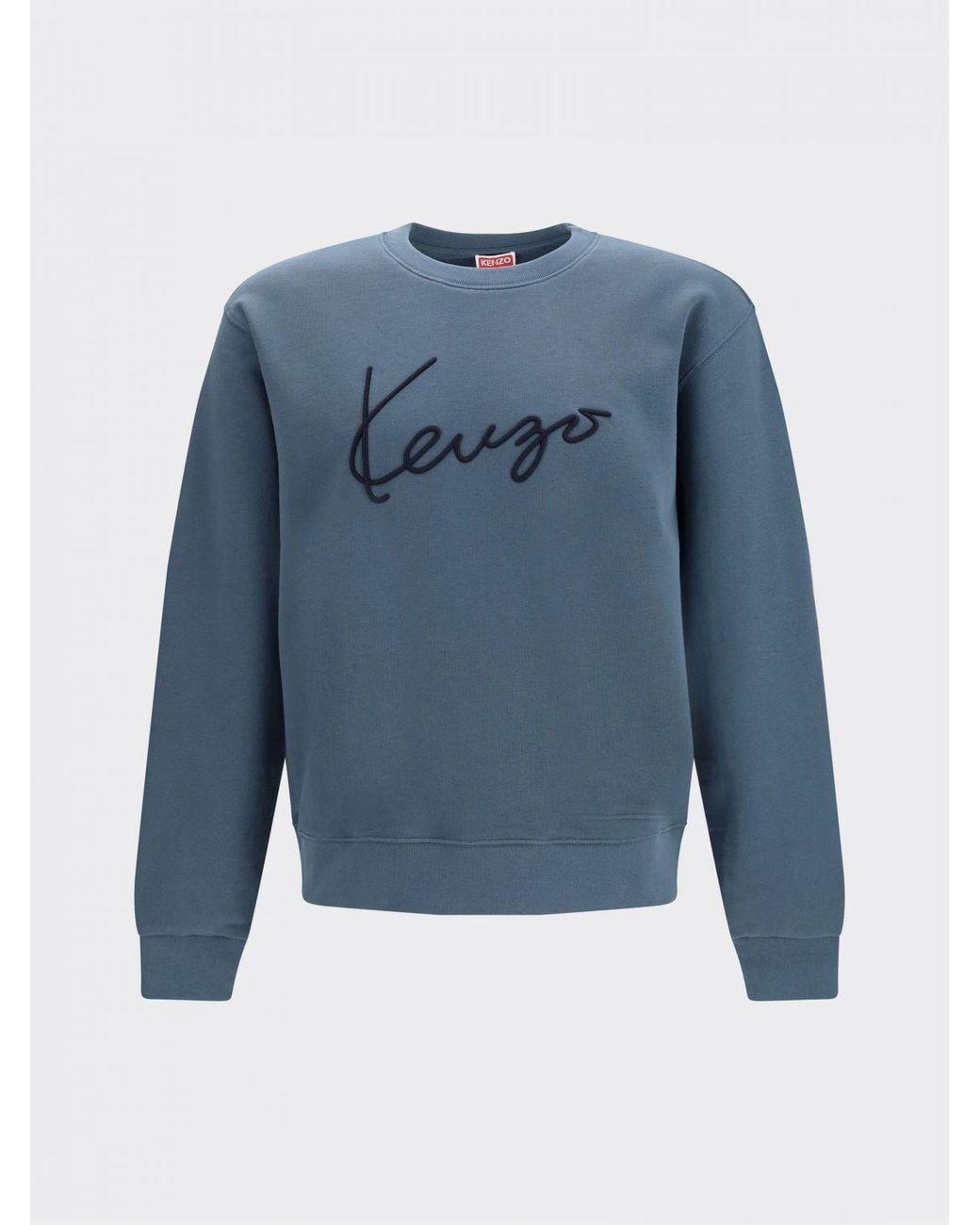 KENZO Blue Cotton Crewneck Jumper With Contrast Logo And Dropped Shoulders for men