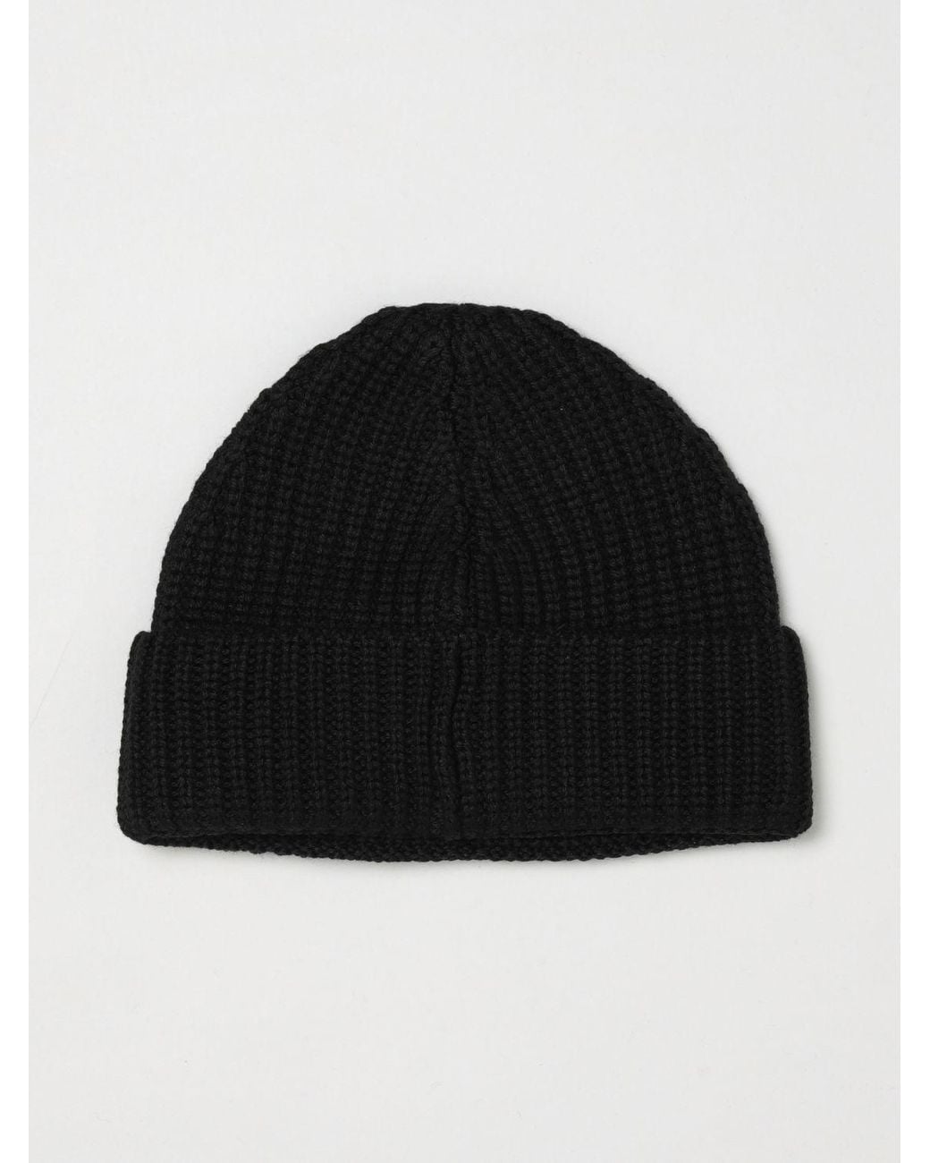 Dondup Black Ribbed Wool-Blend Beanie Hat With Turn-Up Cuff And Embroidered Logo for men