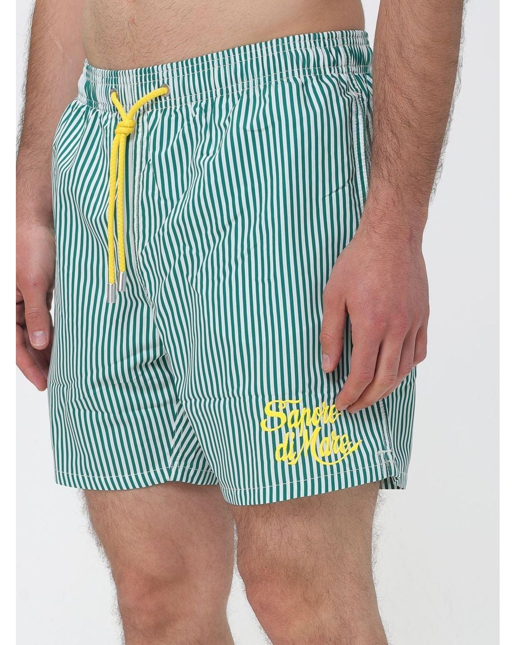 Mc2 Saint Barth Blue Striped Swimsuit With Logo for men