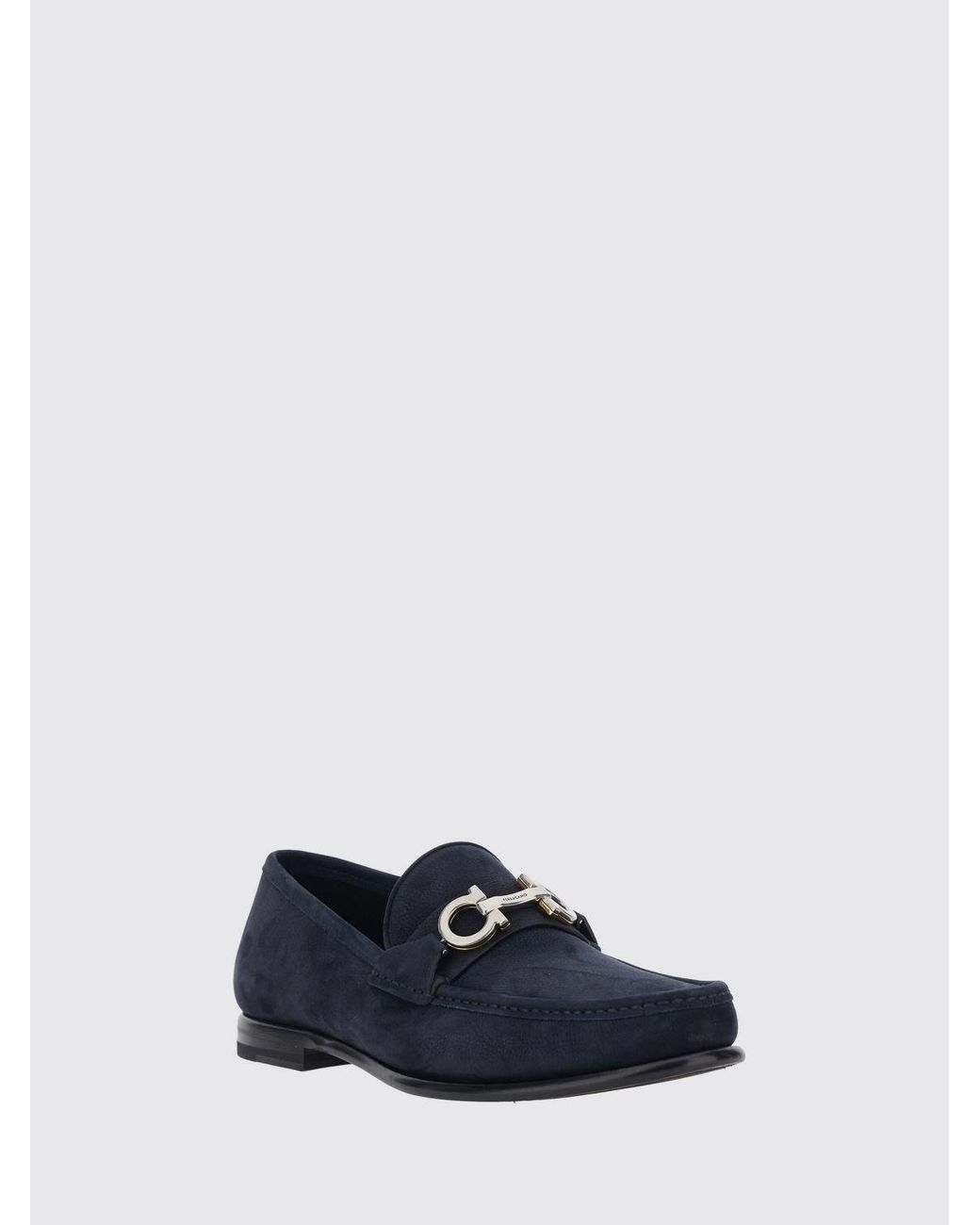 Ferragamo Blue Nubuck Leather Penny Loafers With Gancini Detail for men