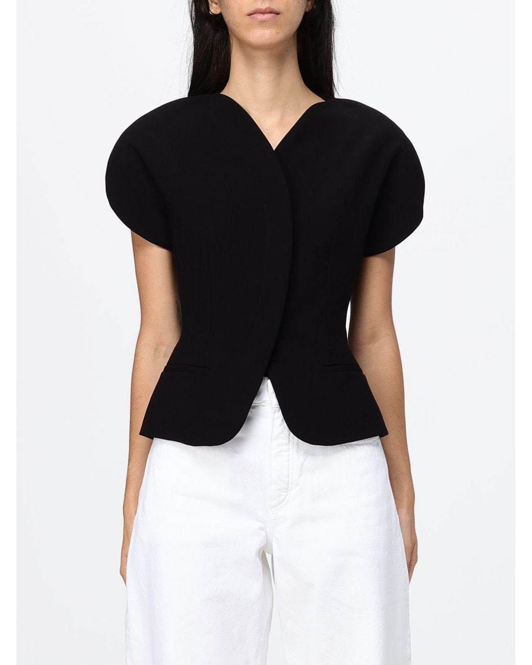 Jacquemus Black Slim Fit Cropped Blazer With Puff Sleeves