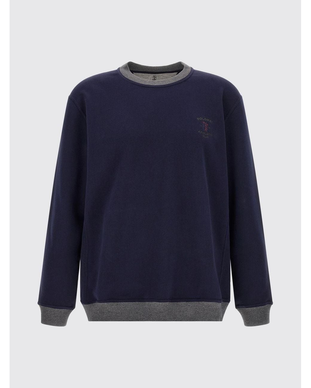Brunello Cucinelli Blue Cotton Crewneck Sweatshirt With Contrast Embroidered Logo for men