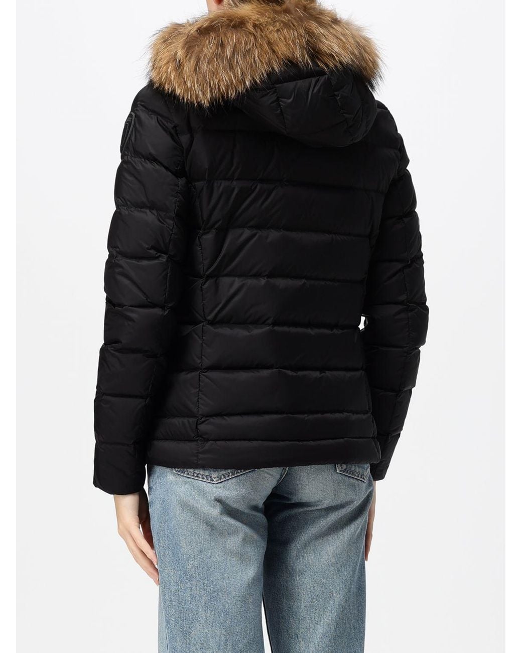 Blauer Black Short Quilted Nylon Down Jacket With Shearling Hood And Slim Fit