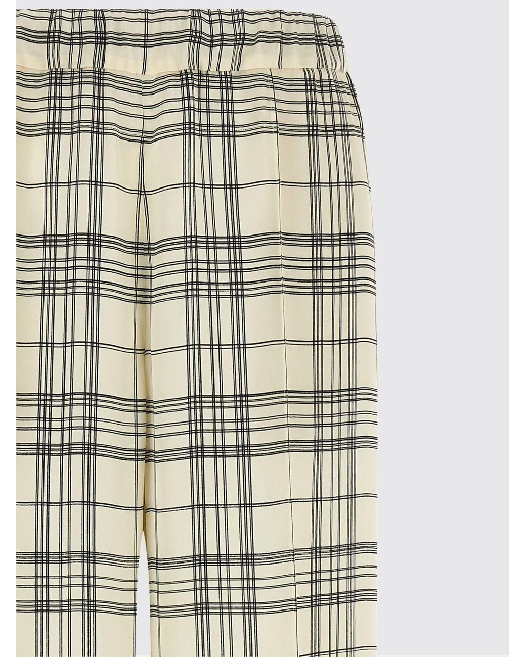 Jil Sander Natural High-Waisted Check Print Wide-Leg Viscose Trousers