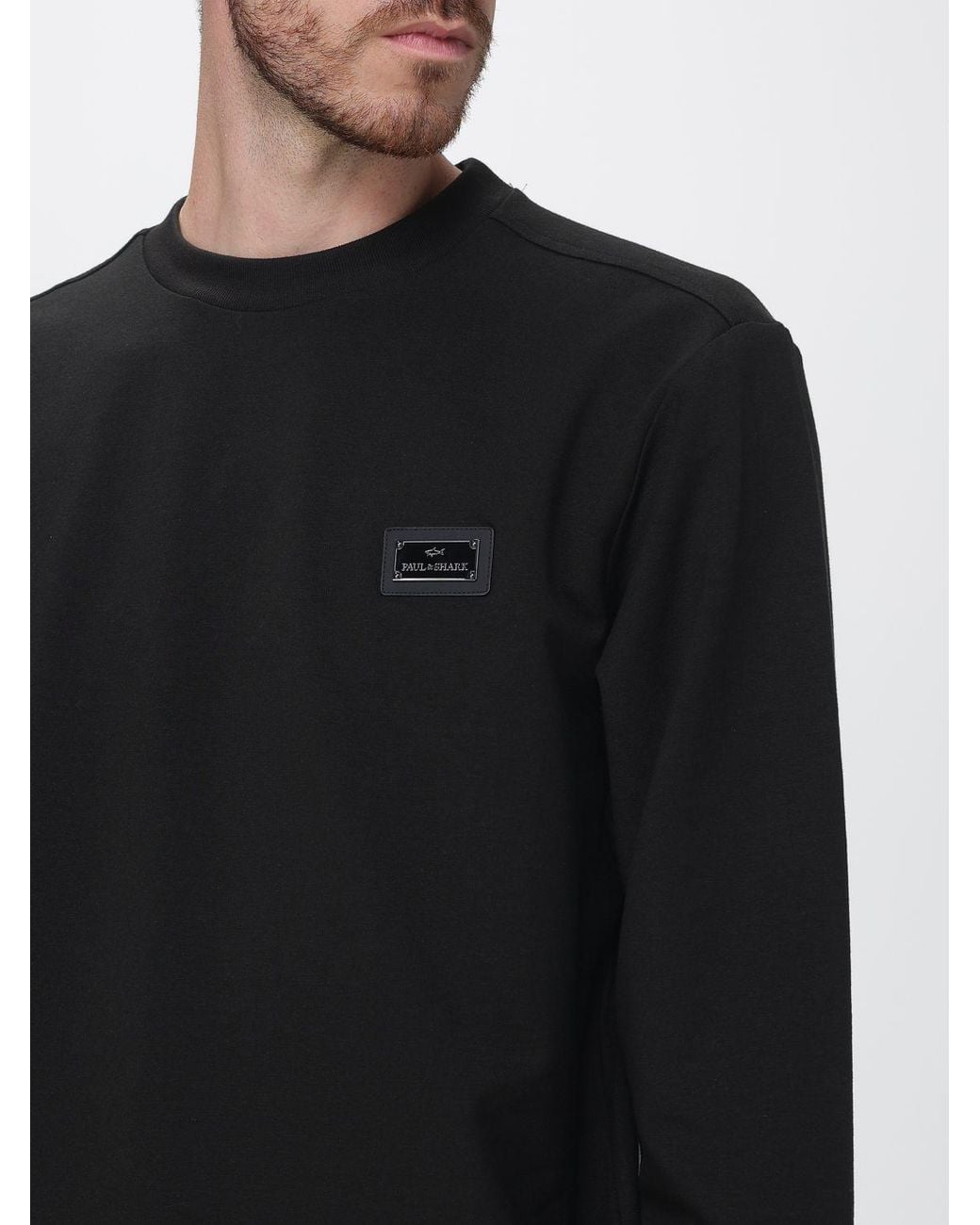 Paul & Shark Black Paul &Amp Shark Cotton Crew Neck Jumper With Metallic Logo And Dropped Shoulders for men