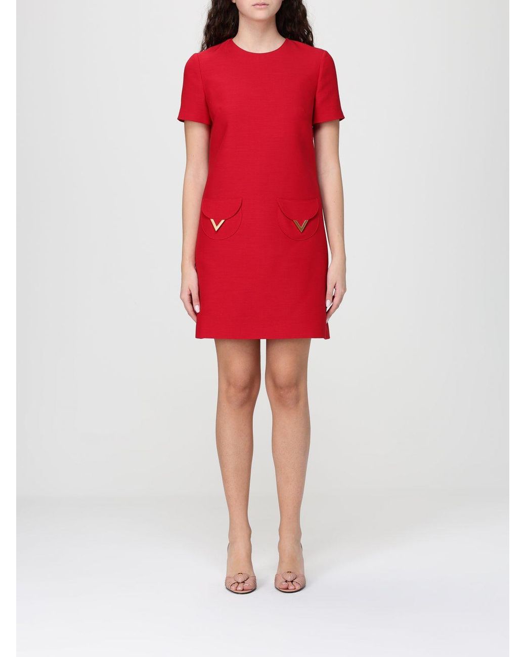 Valentino Red Vlogo Virgin Wool And Silk Mini Dress