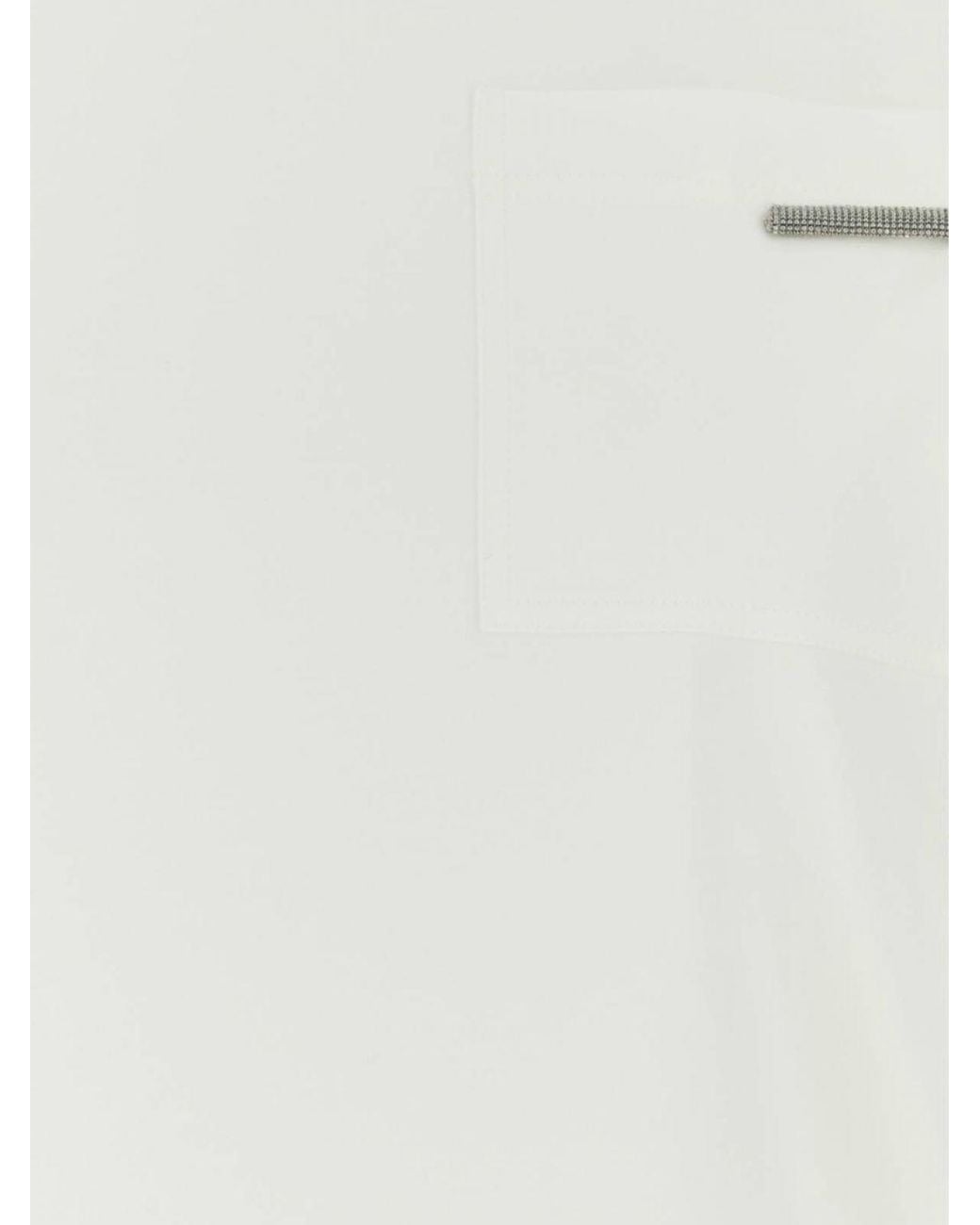 Brunello Cucinelli White Cotton Crewneck T-Shirt With Pocket And Monili Embellishment