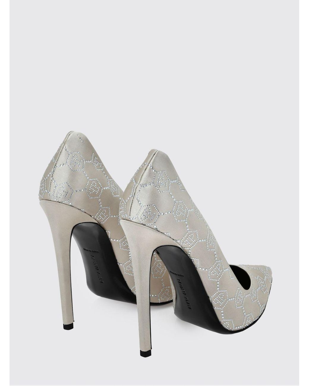 Philipp Plein White Satin Pumps With Rhinestone Hexagon