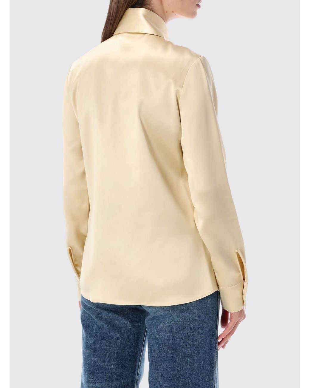 Khaite Natural Slim Fit Viscose Satin Shirt With Pointed Collar