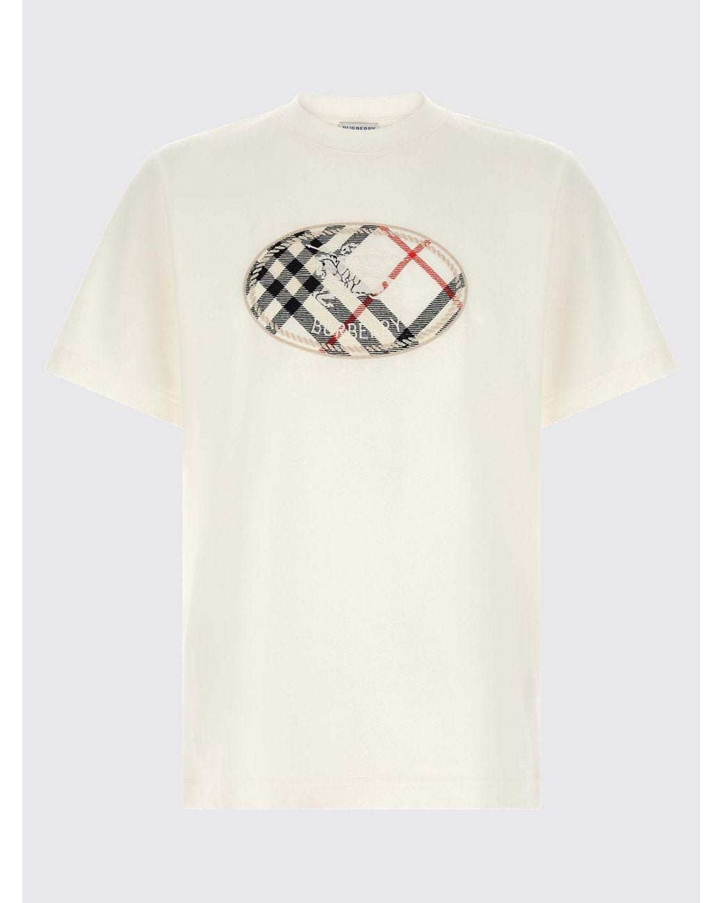 Burberry White Cotton T-Shirt With Front Logo And Tartan Pattern Details for men