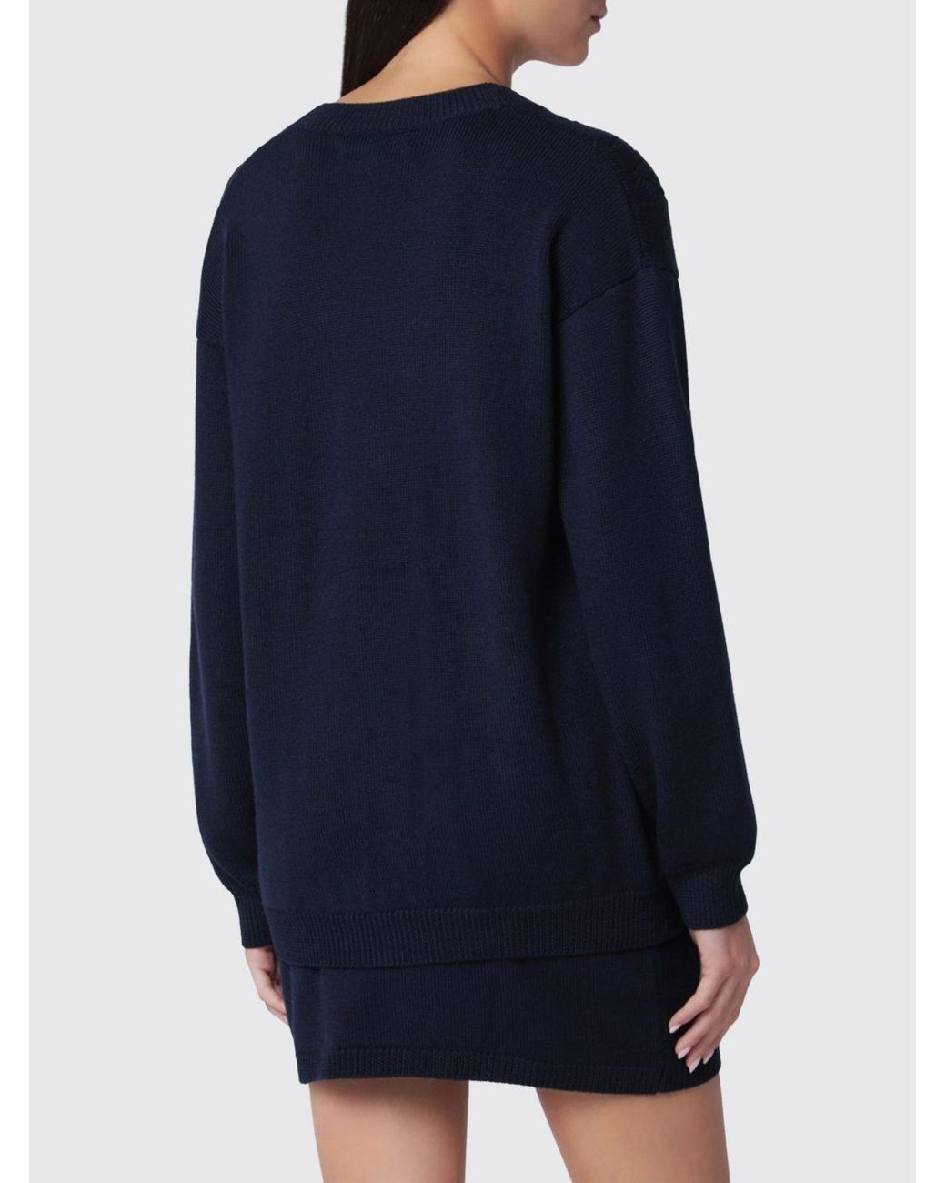 Alessandra Rich Blue V-Neck Virgin Wool Cardigan With Patch Pockets
