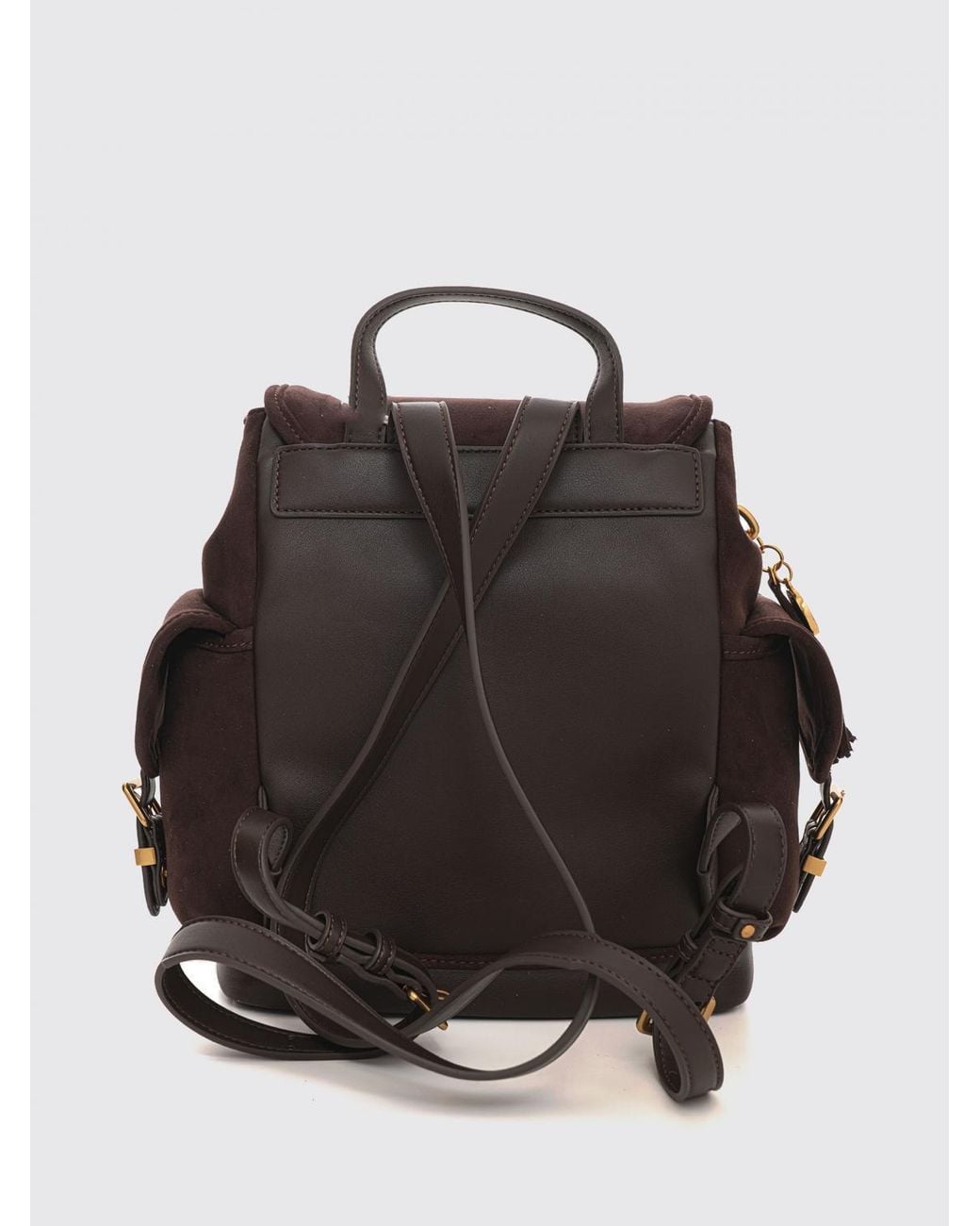 Liu Jo Brown Faux Leather Backpack With Flap Closure And Logo Charm