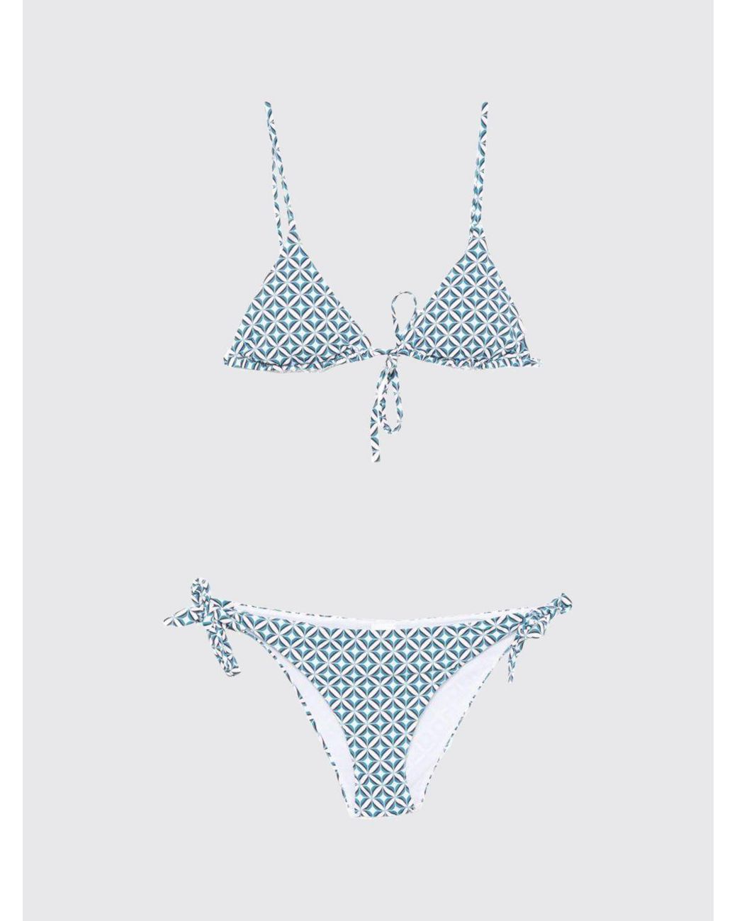 Max Mara White Geometric Diamond Print Triangle Bikini With Tie Fastenings