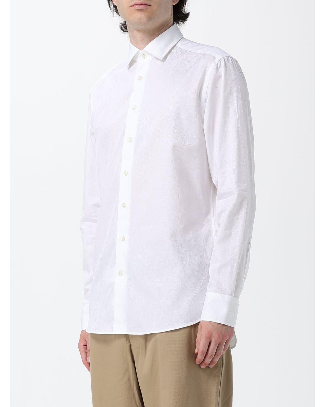 Etro White Long-Sleeved Cotton Poplin Shirt With A French Collar for men