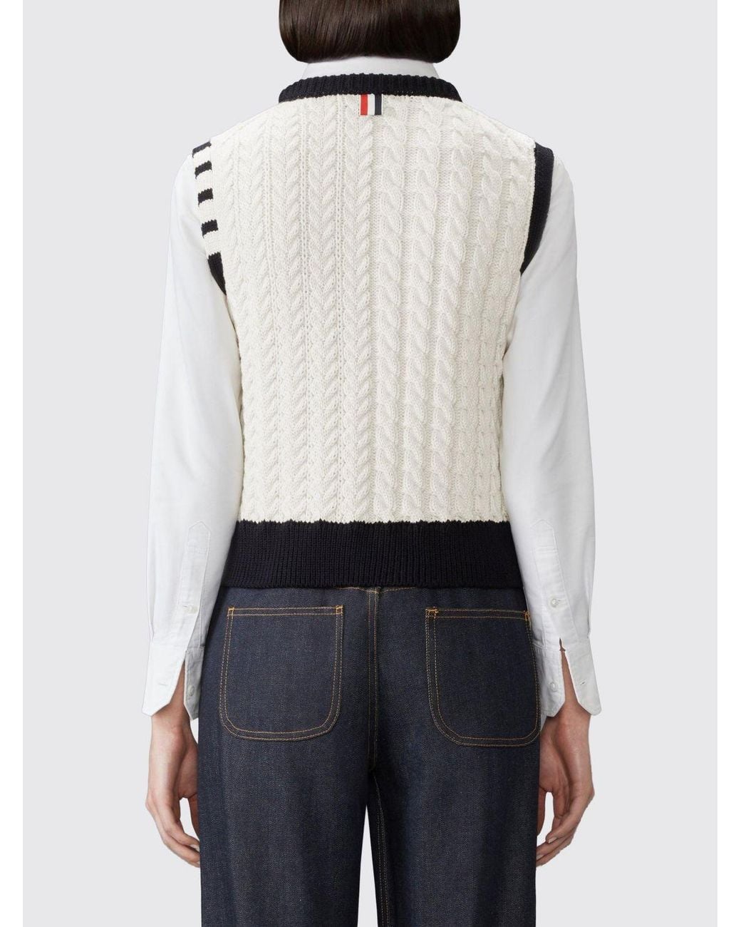 Thom Browne White 4-Bar Crewneck Knitted Waistcoat