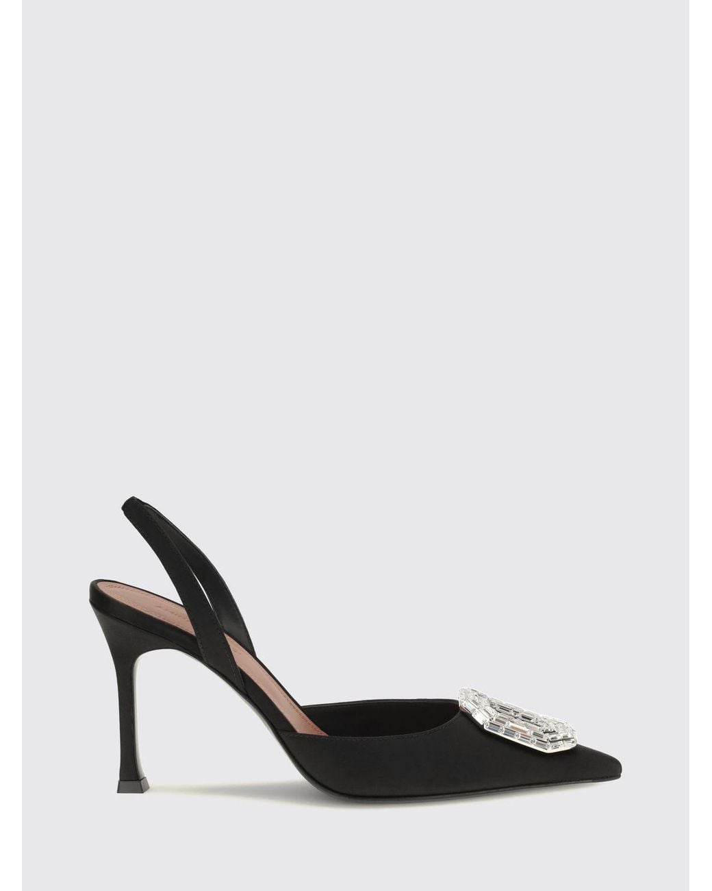 AMINA MUADDI Black Camelia Satin Slingback Pumps With Jewel Buckle