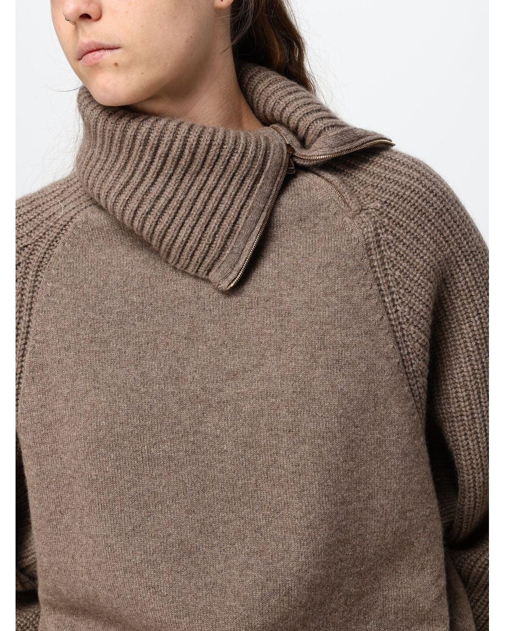Agnona Brown Long-Sleeved Dropped-Shoulder Turtleneck Jumper
