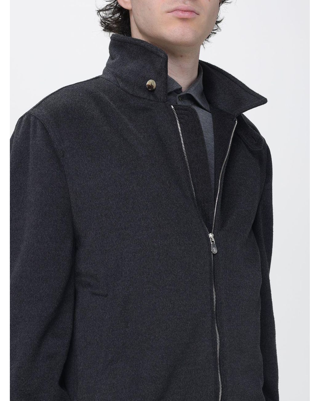 Brunello Cucinelli Blue Wool Bomber Jacket With High Neck And Zip Closure for men