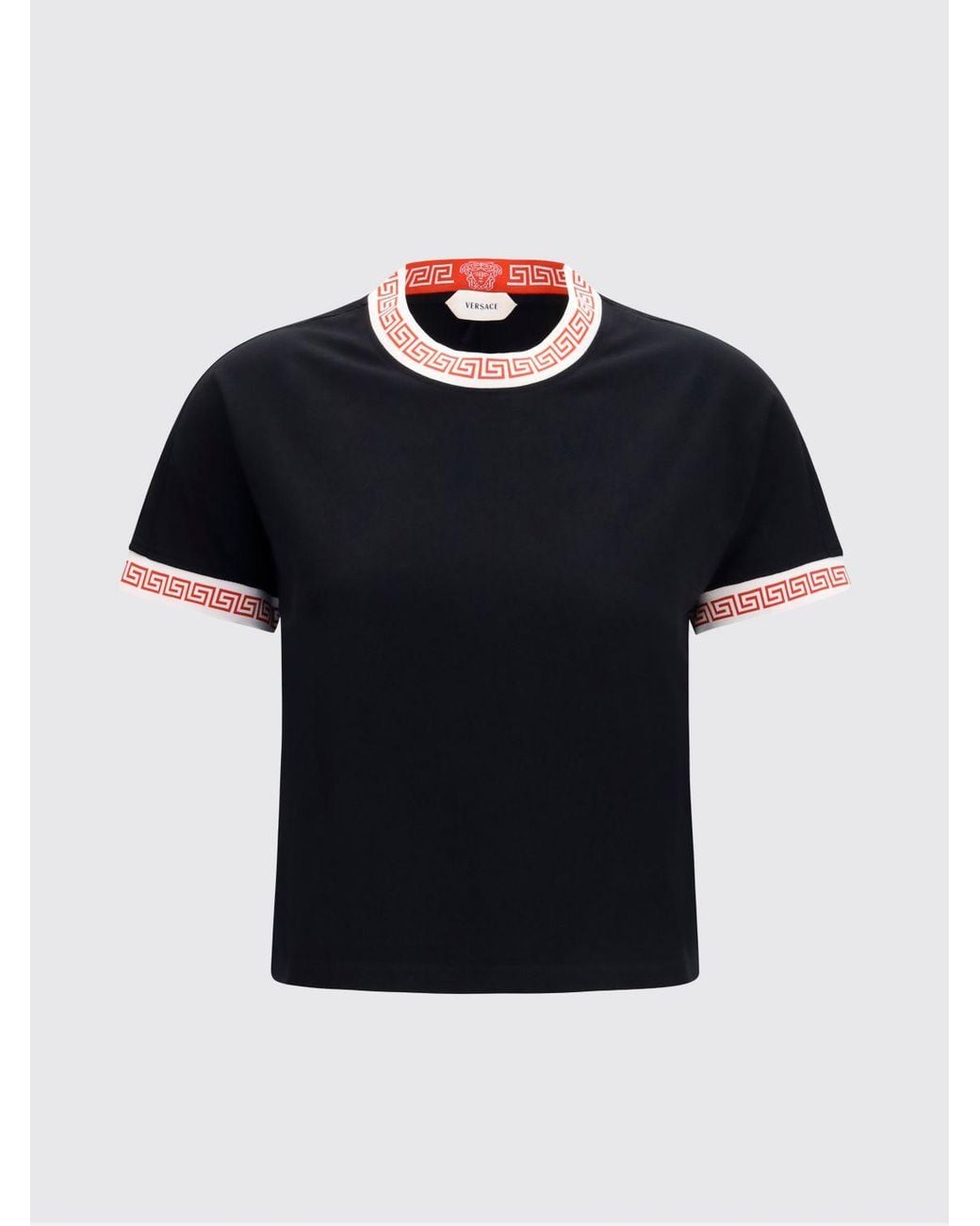 Versace Black Greca Print Crew-Neck Cotton T-Shirt