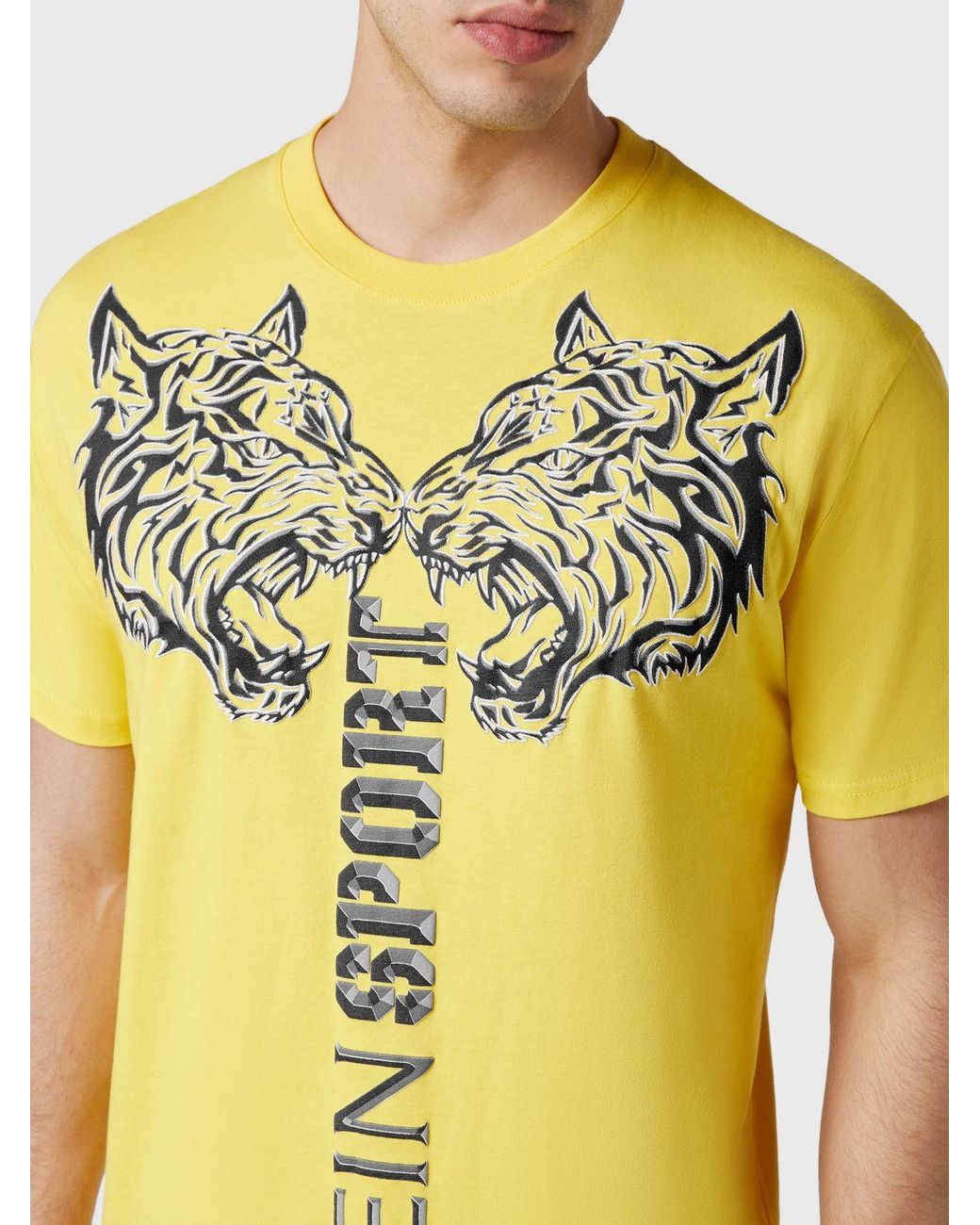 Philipp Plein Yellow Cotton T-Shirt With Graphic Print And Contrast Logo for men