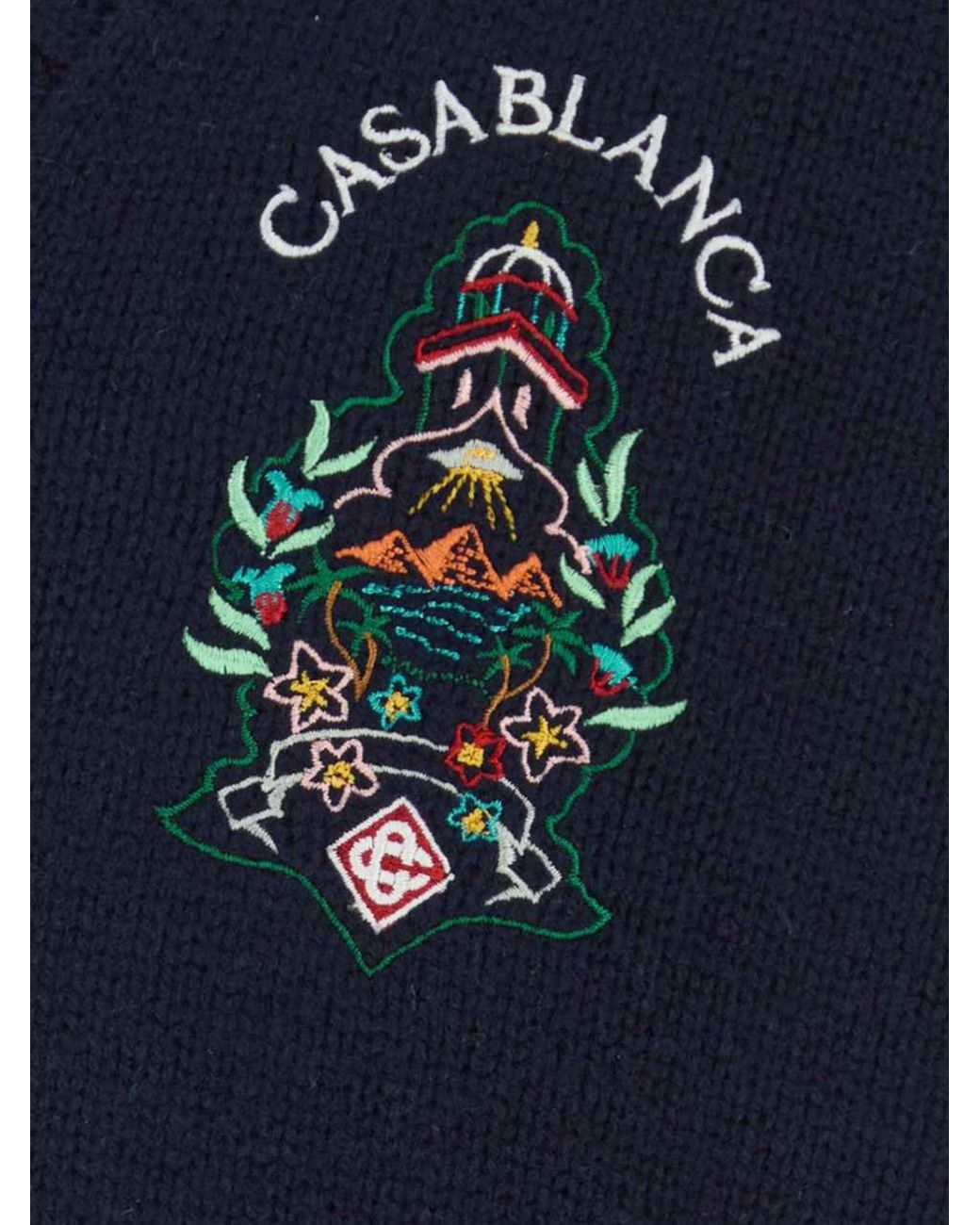 Casablanca Blue Wool And Cashmere Cardigan With Crest And Contrast Trim for men