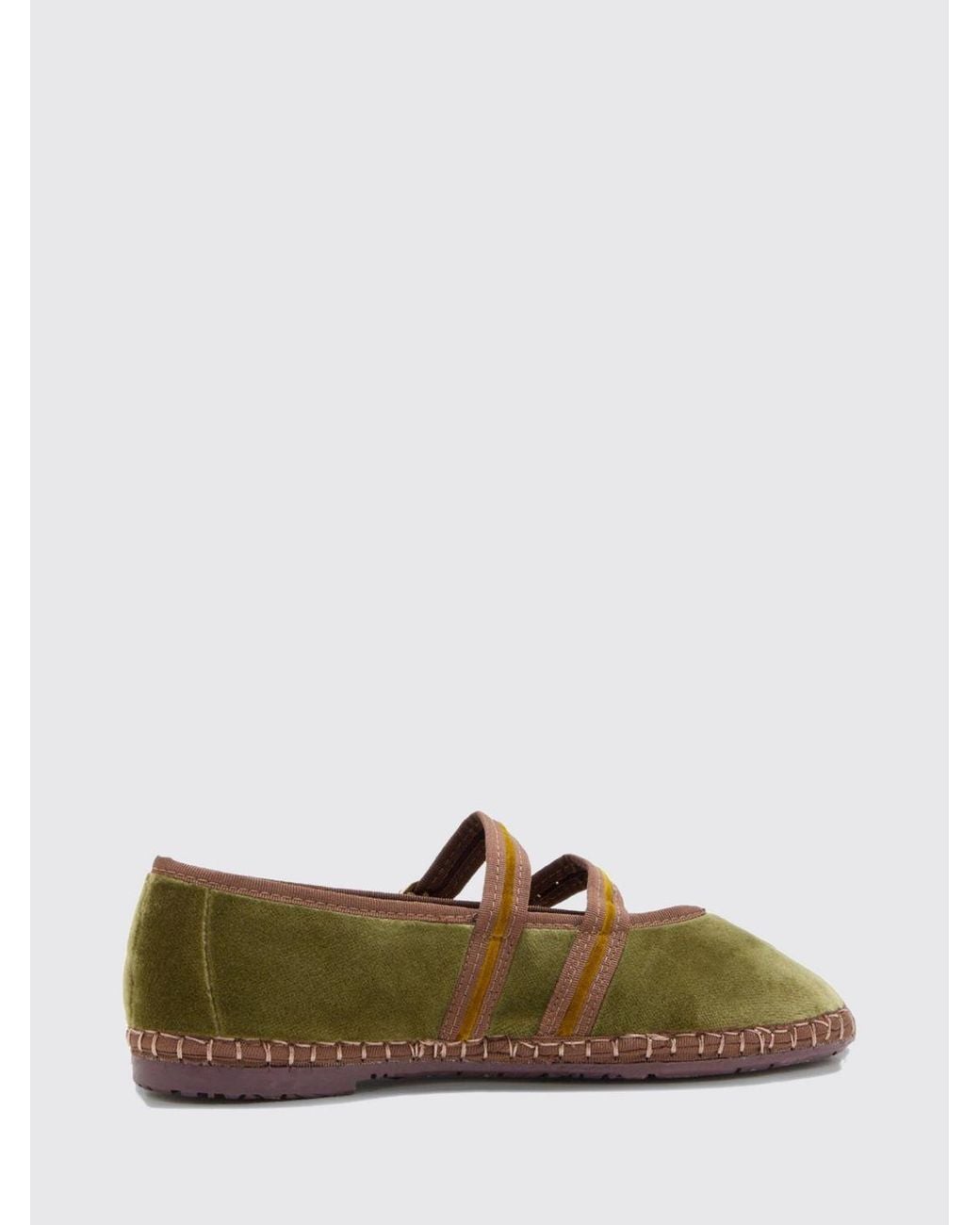 Flabelus Green Claire Bicolour Velvet Mary Jane Ballet Flats With Double Strap