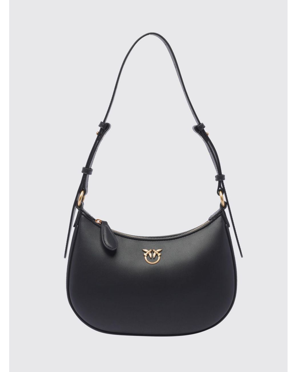 Pinko Black Love Bag Half Moon Simply Smooth Calf Leather Shoulder Bag