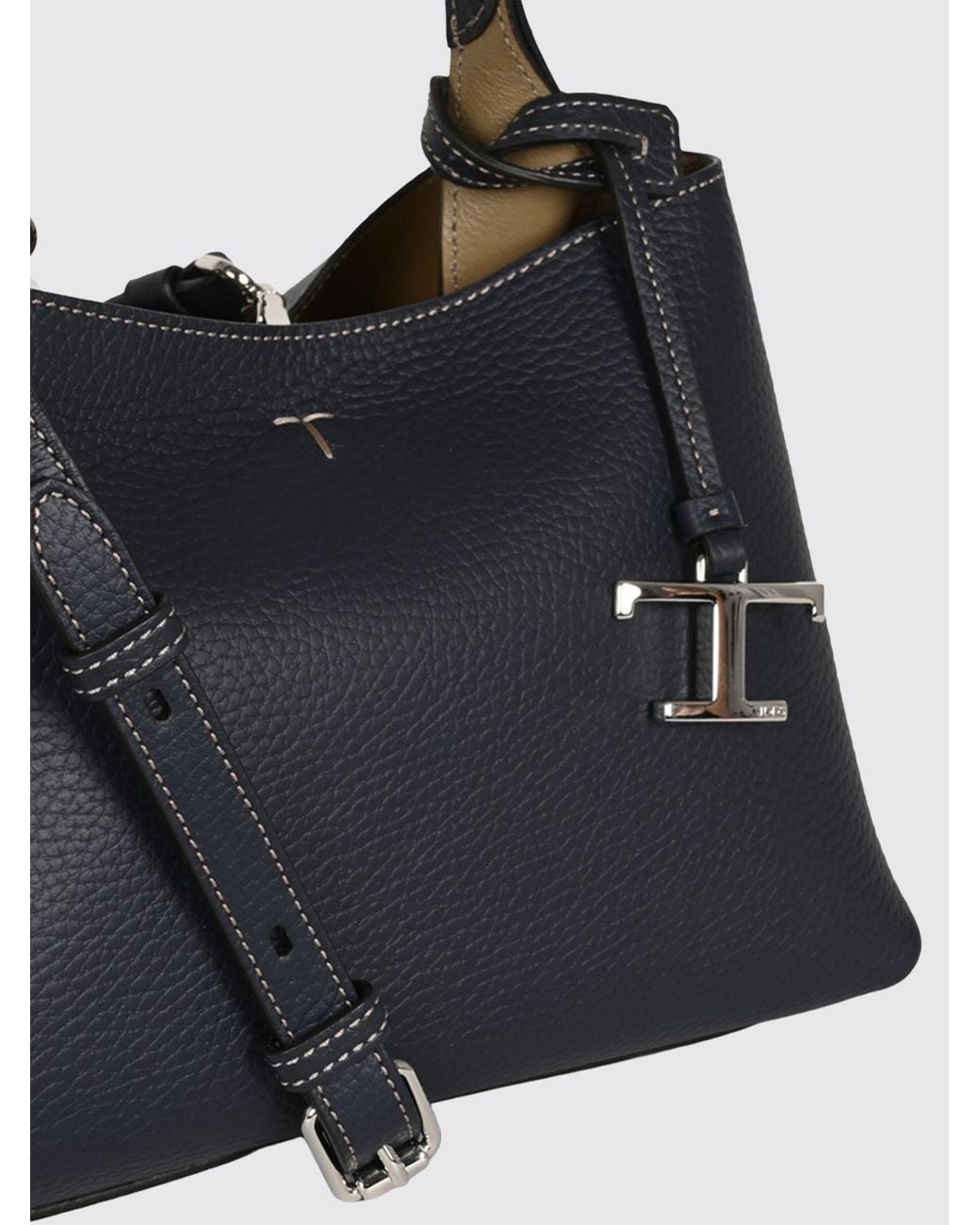 Tod's Blue Grained Leather Handbag With Removable Strap And Charm