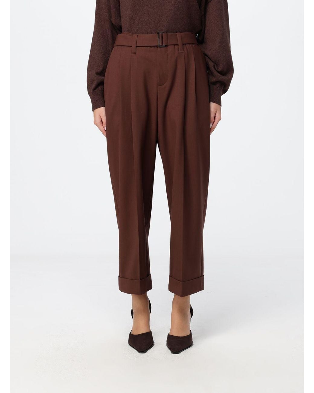 Brunello Cucinelli Brown Cropped Tailored Wool Blend Trousers With Darts