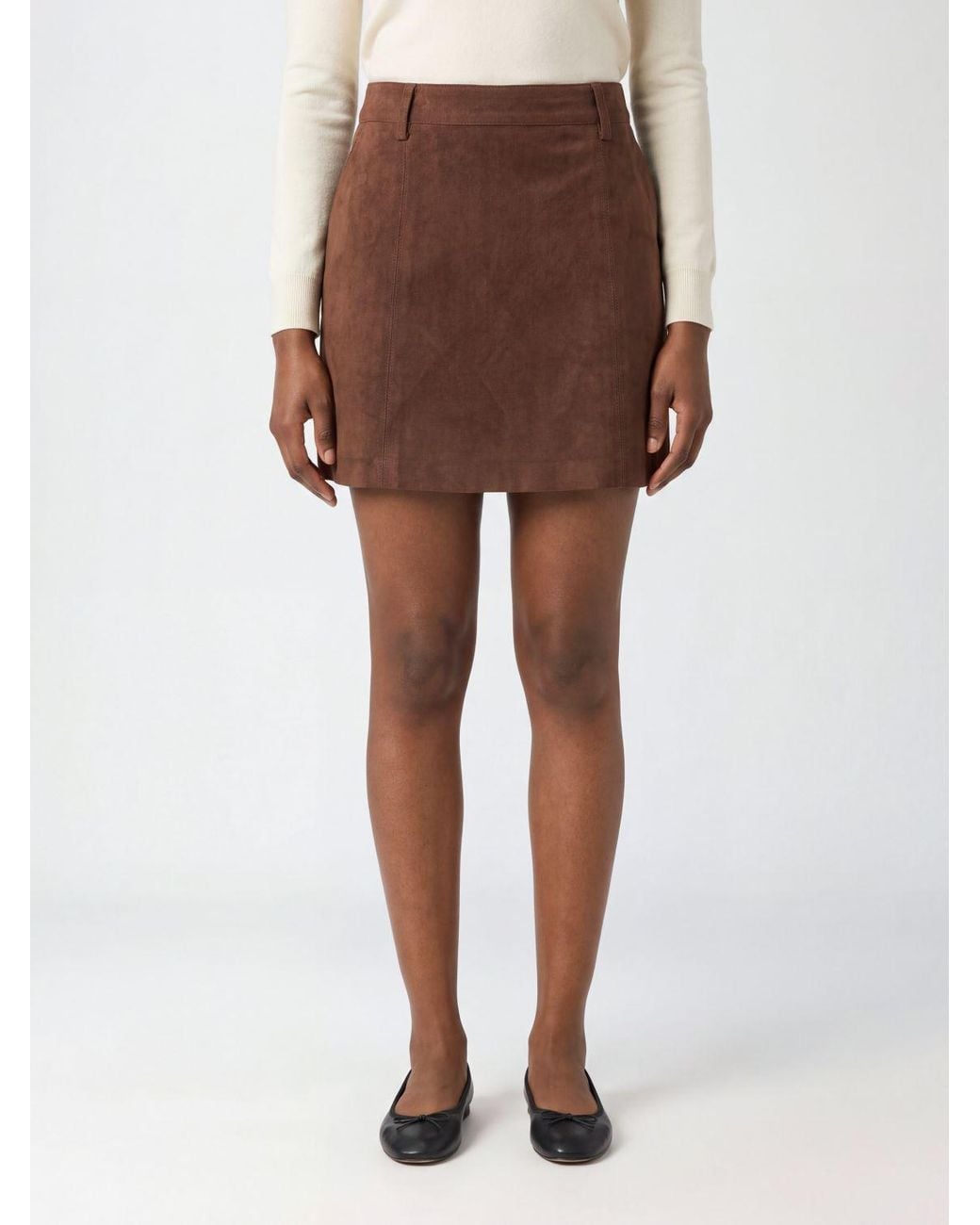 DUNST Brown High-Waisted Suede-Effect Technical Fabric Pencil Mini Skirt