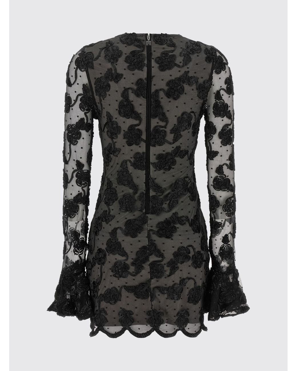 ROTATE BIRGER CHRISTENSEN Black Floral Print Jersey Mini Sheath Dress With Long Sleeves