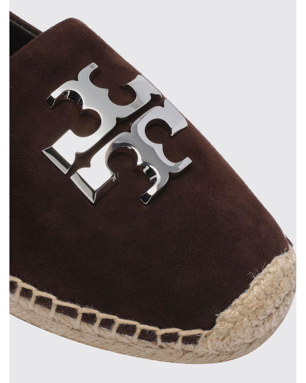 Tory Burch Brown Eleanor Suede Espadrilles With Double T Logo And Low Heel