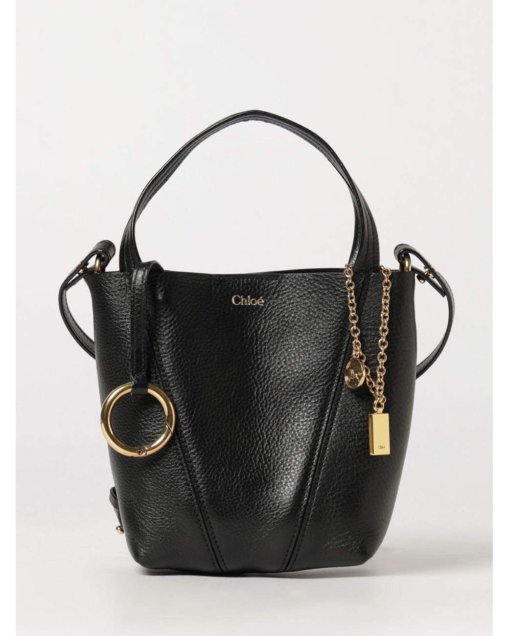 Chloé Black ChloÉ Spin Mini Grained Calfskin Handbag With Ring Detail