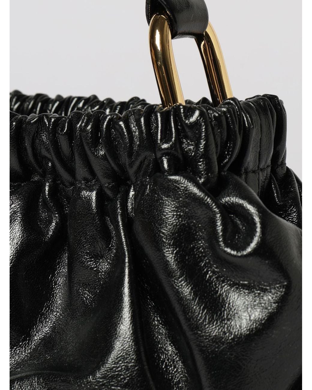 Marni Black Ruched Calfskin Leather Shoulder Bag