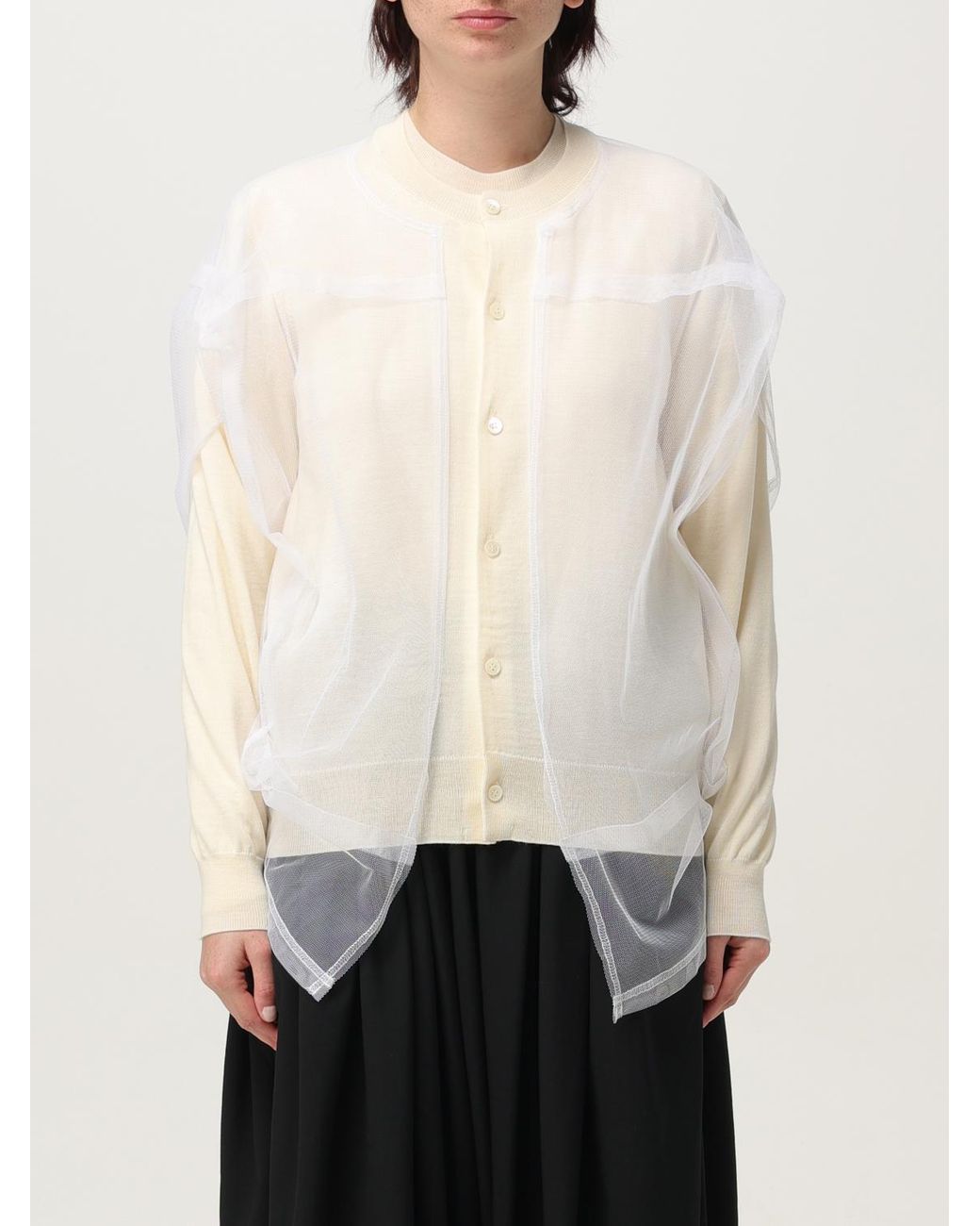 Comme des Garçons Natural Elegant Layered Cardigan With Button Closure Casual Outerwear