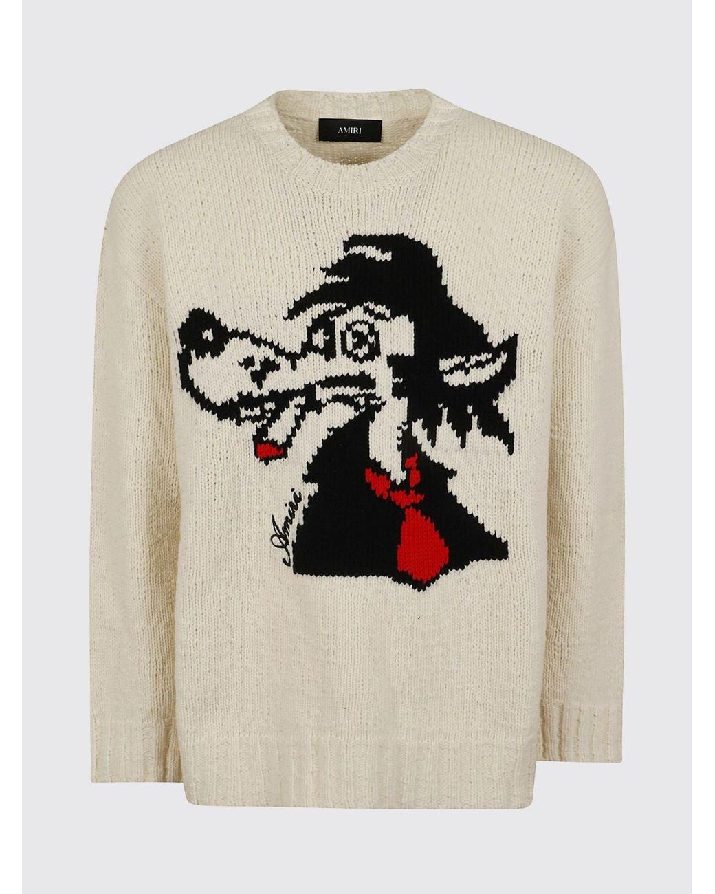 Amiri Natural Wolf Wool And Cashmere Blend Jumper With Graphic Print And Crew Neck for men