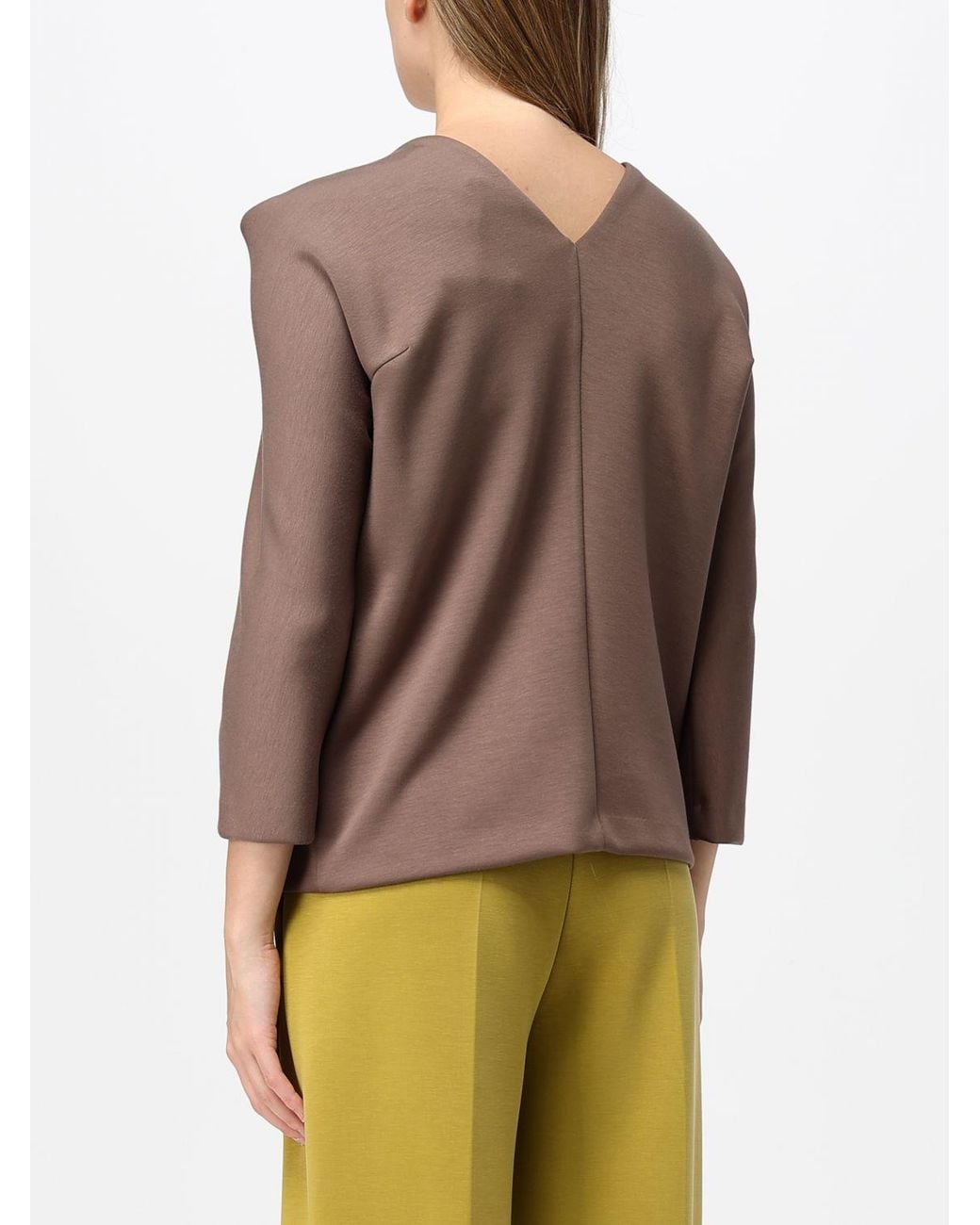 MEIMEIJ Brown Long-Sleeved Crêpe Top With A Square Neckline