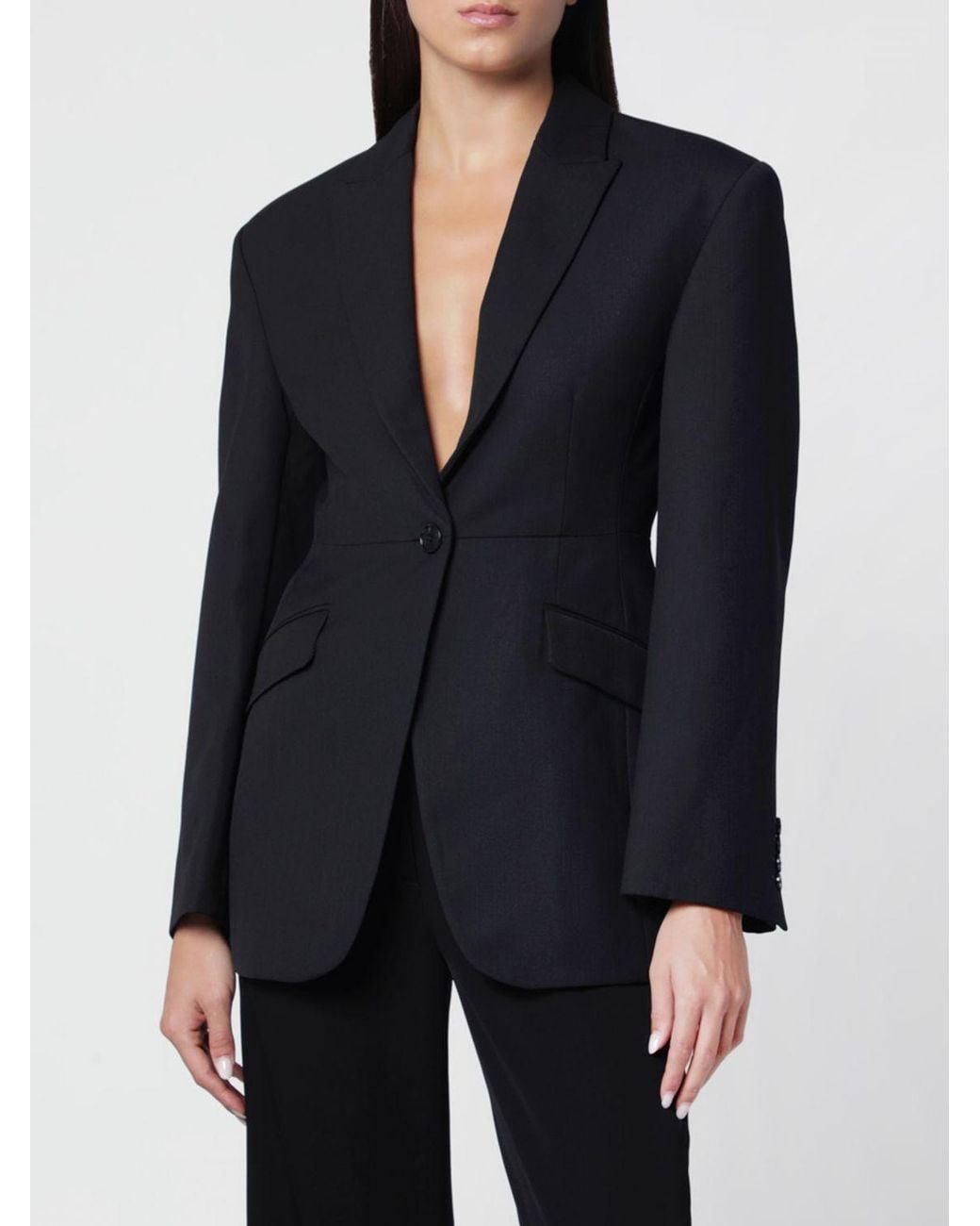 Anine Bing Blue Single-Breasted Wool-Blend Blazer With Padded Shoulders
