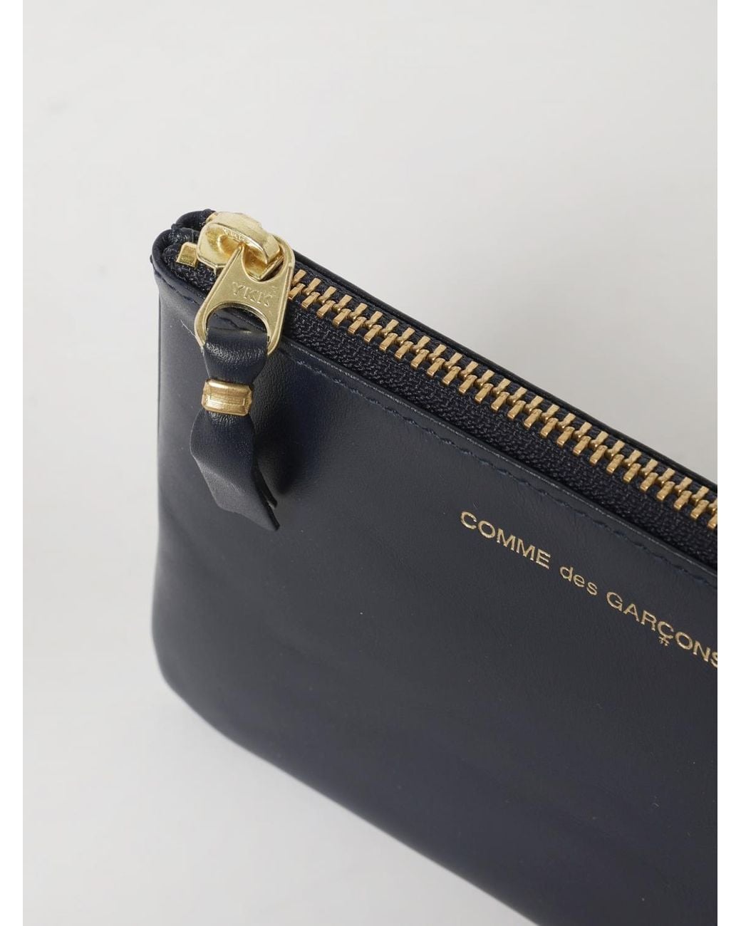 Comme des Garçons Blue Smooth Leather Card Holder With Zip And Logo for men