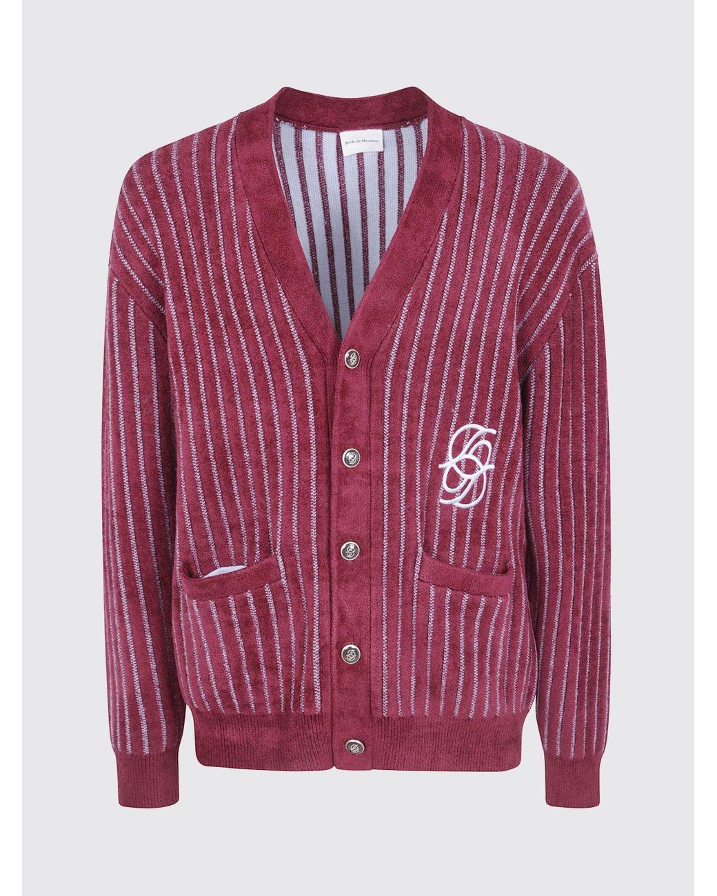 Drole de Monsieur Striped V-Neck Cardigan With Embroidered Logo And Pockets for men