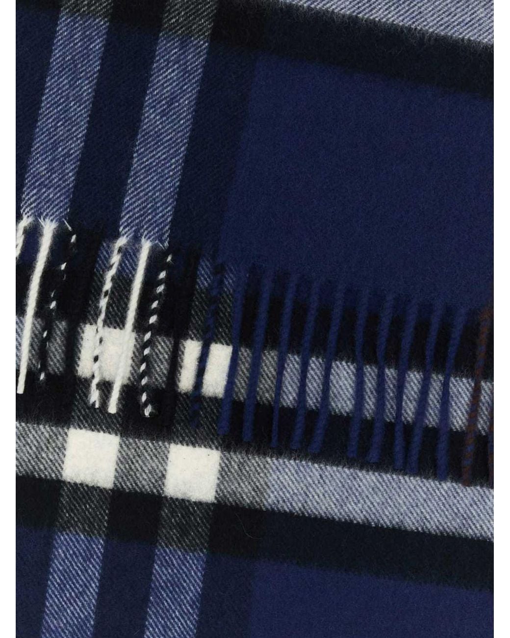 Burberry Blue Classic Check Cashmere Scarf With Fringed Edges for men